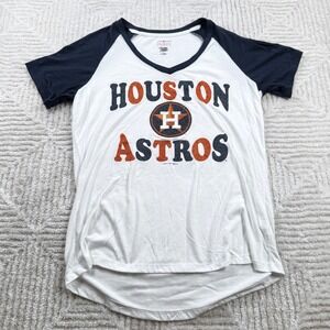 Houston Astros Womens Raglan V Neck T Shirt Size Small Navy Orange Glitter Sport